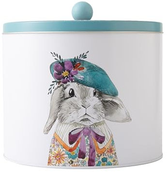 Mikasa Tipperleyhill Molde redondo para galletas, diseño de conejo, recipiente decorativo de lata para aperitivos, galletas, té, mentas, té, café y azúcar, acabado mate, 1 unidad, 18 x 15 cm