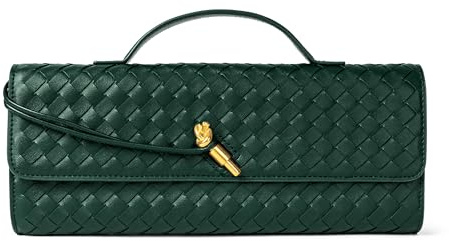 Joryin Woven Purse for Women Evening Clutch Woven Leather Handbags Crossbody Bag Purse Formal Evening bag, Emerald Green