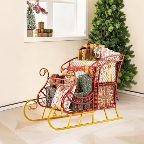 SOARS Decorazioni Natalizie, Slitta Natalizia in Metallo, Ampio Spazio per Regali di Natale, Giocattoli, Stabile, Addobbi Natalizi per Esterno Interno per Casa, Ufficio (85 X 42 X 61,5 CM)