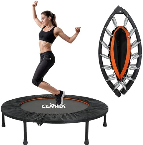 Centra 40 Foldable Mini Trampoline for Adults - 150kg/330lbs Capacity, 4-Fold Ultra Quiet Rebounder with Adjustable Handle, Indoor Fitness Trampoline for Home Cardio Workout in Apartments