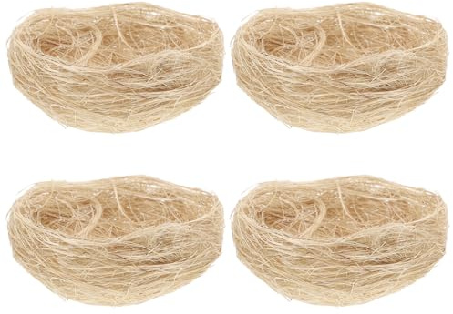 EXAOMBLE Künstliche Vogelnester aus Dickem Jutematerial 4 Stück Handgefertigt Vielseitig als Brutplatz für Wellensittiche Papageien und Hühner Natürliche Gartendekoration