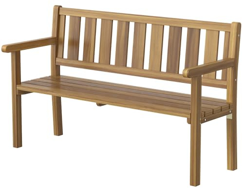 Outsunny Banco de jardín de 2 plazas, Banco de Exterior con Listones de Madera de Abeto, Estilo rústico, Banco para terraza, Patio y jardín, 150 x 57 x 93 cm, Color Teca