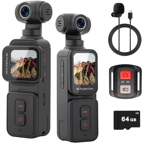 ydi 5K Fotocamera per Vlog con Touchscreen, Videocamera Portatile Wi-Fi POV Camera con Lente Elettrica Ruotabile a 270°, Rilevamento del Volto, Telecomando, Microfono Esterno, Scheda da 64GB