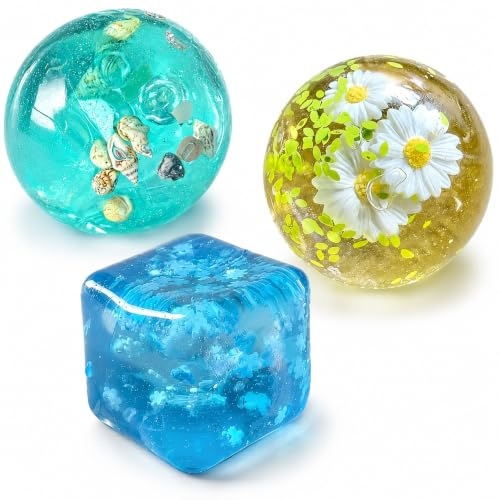 3Pcs squishy balls, Stress Relief for Office Workers and Focus Aid for Study and Work, Sensory Stimulation for Teens and Adults, Portable Snowflake Cube Sea Shell Ball Daisy Ball