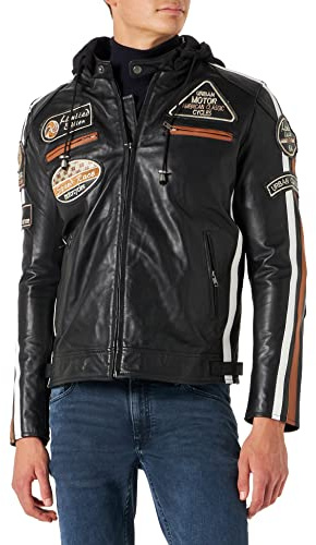 URBAN 5884 Veste de Moto Homme en Cuir d’Agneau Véritable avec Protections Amovibles – Blouson Moto avec Protections Dos, Épaules et Coudes