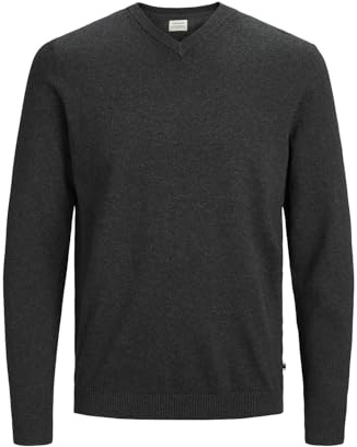 Jack & Jones Herren Jjebasic Knit V-Neck Noos Pullover, Dark Grey Melange, Xs