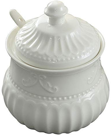 TAMUME Sucrier en Porcelaine avec Couvercle à Bouton, Style Cottage Avec Motif en Relief (Sucrier)