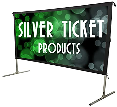 Silver Ticket Products STO Series Indoor/Outdoor 16:9 4K / 8K Ultra HD, HDR & HDTV Ready Movie Projector Screen Front Projection White w/ Black Back, 150 Sliding Snap Frame with Stand STO-169150S