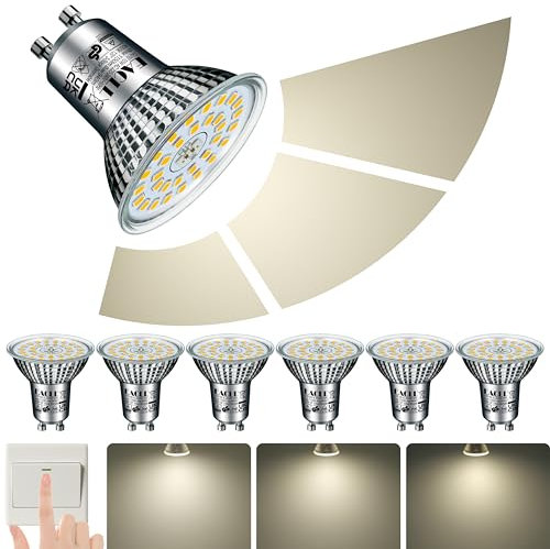 EACLL Bombillas LED GU10 Blanco Neutro 10W Regulable de 3 Etapas, Pack de 6. 4000K 940 Lúmenes Reemplaza 125W Halógeno, 3 Brillos Con Memoria, Lámparas Reflectoras 3 en 1, Focos Sin Parpadeo