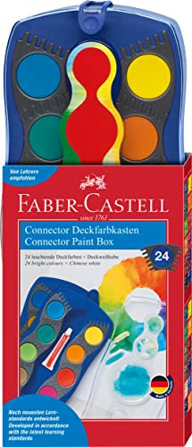 Faber-Castell 125020 - Farbkasten CONNECTOR mit 24 Farben, inklusive Deckweiß, Pinselfach und Namensfeld, blau, 1 Stück