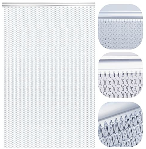 LYMMIYTC Schermi per Porte a Tendina a Catena 90 x 210 cm Tenda a Catena in Alluminio per Decorazione di Porte, Tapparelle a Prova di Insetto (Argento)