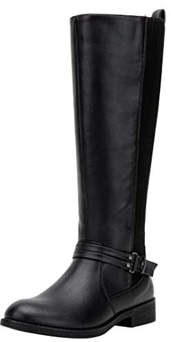 Vepose Women’s Riding Knee High Boots, Black Calf Tall Knitted Comfort Low Heel 955 Boots with Zipper, Size 8M US, (CJY955 Black 08)