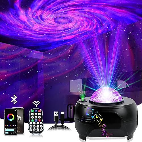 URAQT Raumprojektor,3 in1 LED Sternenhimmel Projektor Planeten Projektor mit App Steuerung 28 Lichteffekte Galaxien projektor 3D Ocean Wave Sky licht mit RGB Dimming Bluetooth Lautsprecher
