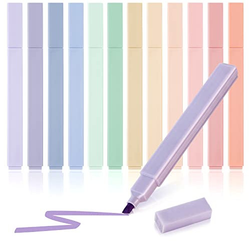 Hmeuest Pastell-Textmarker, 12 Stück, Milde Sortierte Farben, Ästhetischer Niedlicher Marker Mit Keilspitze, Kein Ausbluten, Für Bibel, Notizen, Schulbedarf