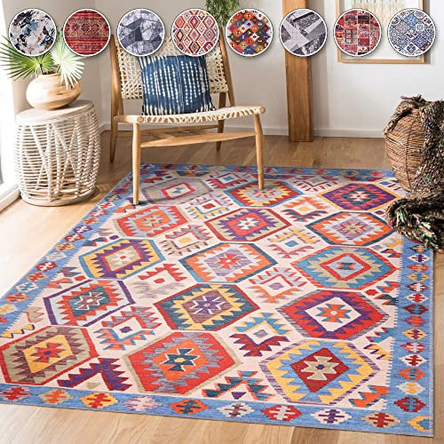 NETLINE HOME Washable Area Rugs for Living Room Traditional Carpet Low Pile Rug Non Slip Kitchen Rug - Decorative Floor Mat Boho Design Vintage Rug Foldable Hallway Carpets for Bedroom - Multicolor 2