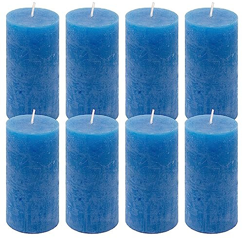 Rustik-Kerze Höhe 10 cm Ø 5 cm lange Brenndauer Rund-Kerze Säulenkerzen Kerzen-Deko Tafelkerzen Weihnachts-Kerzen Hochzeits-Deko (blau, 8)