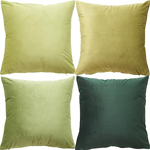 GONOVE Kissenbezüge 45x45cm Weicher Samt Bunte Plain Kissenbezug 4er Set Dekorative Kissenhülle Zierkissenbezüge Kissen für Sofa Couch Zuhause Wohnzimmer, Grün Serie