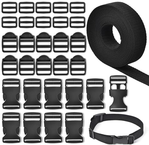 GGXZHT Nylon heavy webbing Strap, 5M Backpack Chest Strap with 10 Tri-Glide Slides Clip，10 Ladder Slider Adjust Lock Buckles and 10 Flat Side Release Buckles for DIY Craft Backpack Strapping.(30mm)