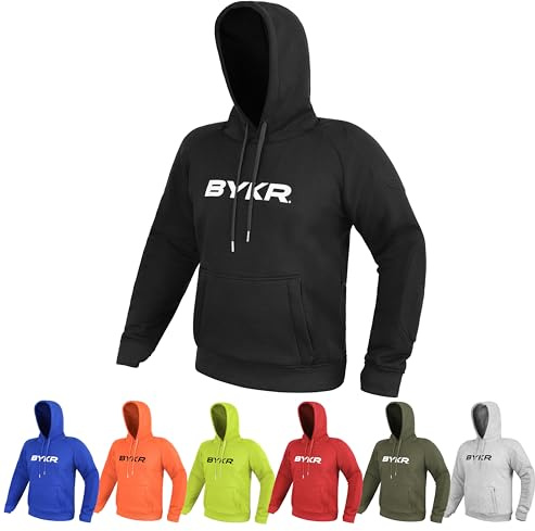 BYKR Motorcycle Hoodie for Men & Women Biker Motorcycle Jackets Breathable Motorbike Riding Sweatshirt All Weather CE Armored (Black,M), Medium