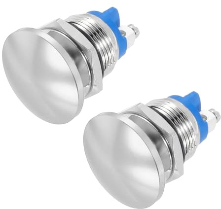 METALLIXITY 2PCS 3A 16MM 5/8 Momentary Mushroom Head Push Button Switch 12V 24V 120V 250V AC Silver 1NO Waterproof IP65 SPST Self-resetting Domed Round 2 Screw Foot Button