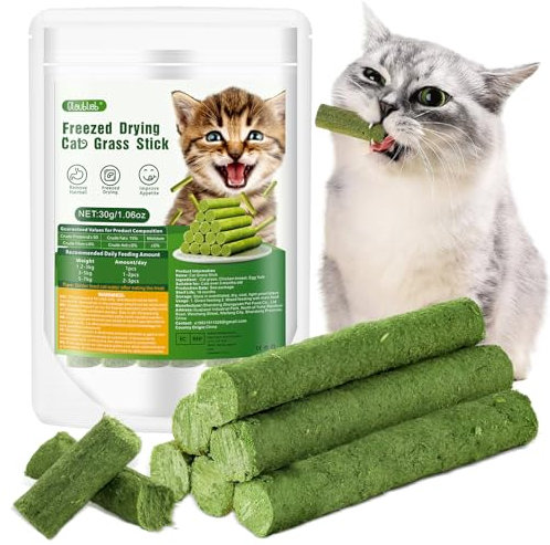 30g Katzengras Snack, Katzengras Sticks Natürlich Getrocknet Snacks für Katzen für Haarballenentfernung und Zahnpflege, Katzenminze, Cat Grass Stick