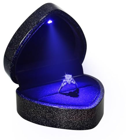 Eveynsh Luxury LED Lighted Ring Box - Heart Shaped Elegant Starry Sky Ring Case for Wedding Rings, Perfect for Engagement, Proposal, Anniversary, Ceremony, and Gift Giving