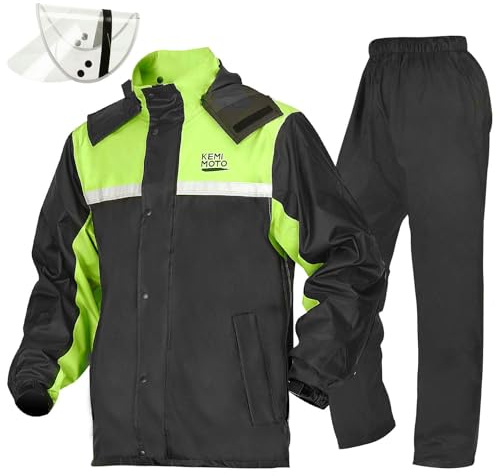 KEMIMOTO Tuta Antipioggia Moto Uomo, Tuta Impermeabile Moto Antivento Traspirante con Strisce Riflettenti per Ciclismo, Escursionismo, Campeggio