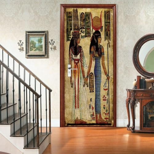 3D Adesivo per Porta Tema Egitto Adesivi Porte Interne, Adesivo per Porte Tema Egitto Murale Carta da Parati, Autoadesivo Camera da Letto Soggiorno Parete Arredo Casa Poster Parati 77 x 200 cm q4559