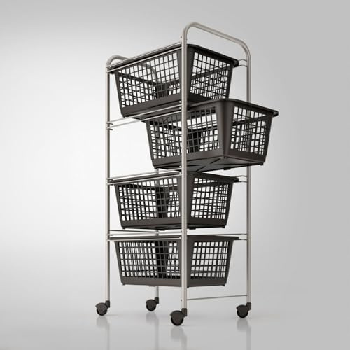 Metaltex Miami 80 ANIV - Carrello portaoggetti con 4 cestini estraibili. Colore: argento. Dimensioni: 83 x 30 x 38 cm