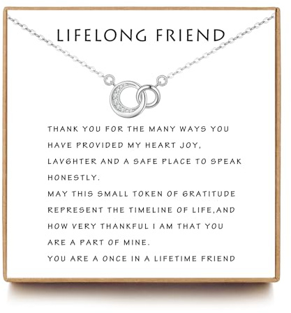 JOSYANDLOVE Sterling Silver 2 Circles Necklace, Women's Friendship Jewelry, Best Friend Birthday Gift, Symbolic Classic, Polished Silver, 18 Inch Adjustable Chain