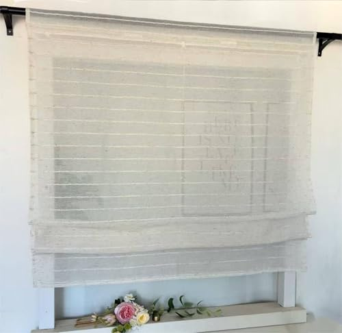 Vordesack Leinenoptik Raffrollo mit Streifen Muster Landhausstil Wohnzimmergardinen Blickdicht Raffgardine mit Tunnelzug 1 Stück Beige HxB 140x50cm