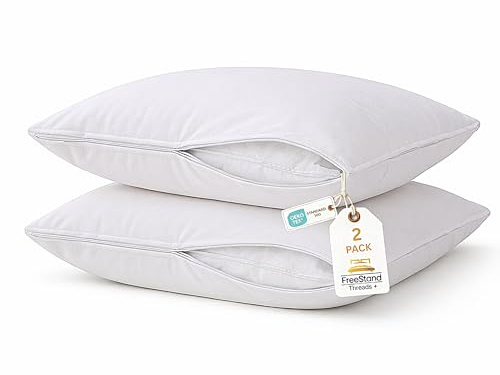 Threads+ Queen Pillow Encasements, 20x26 Waterproof Covers, Zippered Protector, Dust & Spill Proof, Soft Jersey Knit with Quiet TPU Layer (2 Pack, White) Brand: Threads Plus