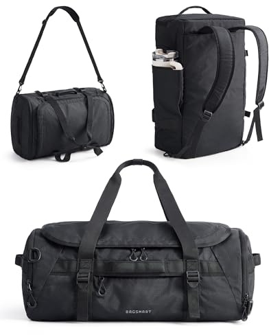 BAGSMART Bolsa de viaje de 42 l, compacta bolsa de deporte para hombre y mujer, bolsa de tela resistente para viajes, fitness y negocios, bolsa de equipaje de mano, Negro , 55 x 35 x 22 cm, Clásico