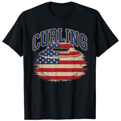 Bandera Americana Curling Camiseta Rizador Piedra Deslizante Camiseta