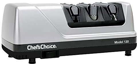 Chef'sChoice 130 - Estación de afilado de cuchillos eléctricos profesionales para cuchillos rectos y dentados de 20 grados, abrasivos de diamante y guías de ángulo de precisión, 3 etapas, color
