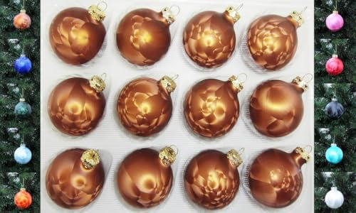 Jack 12x Glas Eislack Christbaumkugeln 6cm Thüringer Weihnachtskugeln Kugeln, Farbe:Braun Eislack