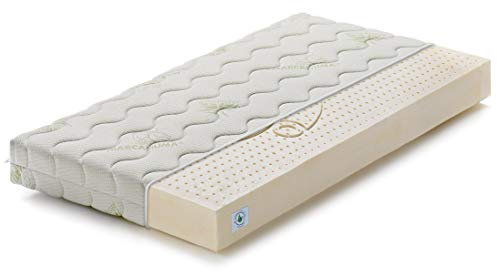 Marcapiuma - Kinderbettmatratze 60x125 Höhe 12 cm - TEDDY - Kindermatratze 100% LATEX Abziehbar Aloe Vera Bezug gegen Milbe waschbar bei 60° antiallergen und Atmungsaktiv - 100% Made in Italy