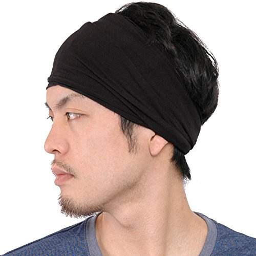CHARM Bandana Hombre Elástica, Diadema Mujer Japonés, Cinta para El Pelo Largo Y Dreadlocks, Cinta Cabeza Envolver Negro