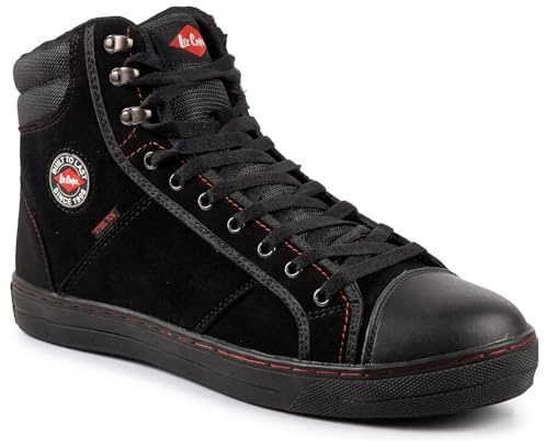 Lee Cooper Workwear Unisex Safety Shoes Baseball Style Lightweight Breathable SB SRA Standard Non-Slip 200 Joule Protective Steel Toe Cap Safety Trainers (Black, 11 UK)