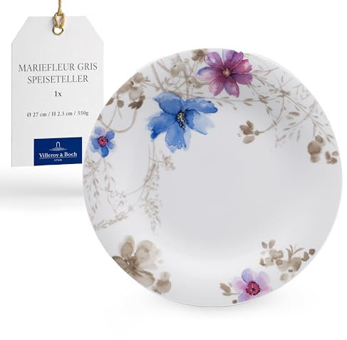 Villeroy & Boch Mariefleur Gris Basic Dinner Plate, 27 cm, Premium Porcelain, White/Multicoloured