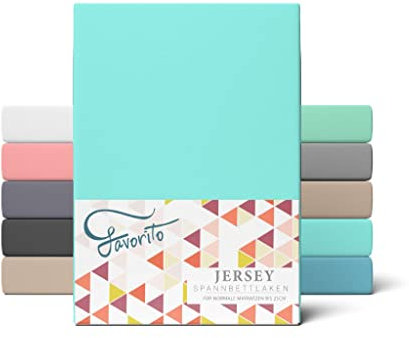 Favorito Jersey Spannbettlaken 180x200-200x200 cm Aqua für 15-25 cm Steghöhe 100% Baumwolle - Oekotex Spannbetttuch Matratzen Bett Bezug - Bettlaken 180x200cm - 200x200cm Blau