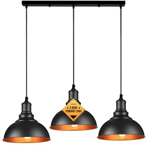 LEDSone Modern 3 Light Pendant Ceiling Lamp Adjustable Height Metal Shades 50cm Bar Nordic Style Hanging Fixture for Dining Room, Kitchen Island, Living Room, Bedroom