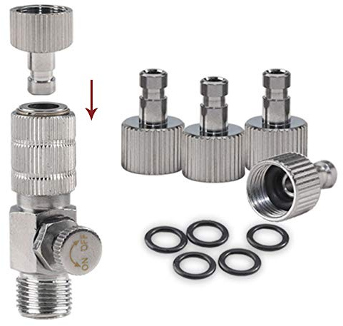 SAGUD Adaptador de aerógrafo Conector de liberación rápida para aerógrafo con 4 Conectores Extra y 5 Anillos tóricos Extra, 1/8 Pulgadas Macho a 1/8 Pulgadas Hembra (Ajustable)…