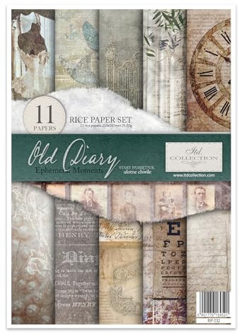 ITD Collection - Reispapier Kreativset A4 Decoupage Rice Paper Sheet 29,7 x 21 cm Serviettentechnik Mehrfarben (Old Diary Ephemeral Moments, RP032)
