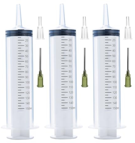 3 Pcs 150ml Large Syringes with 14G 1.5'' Blunt Tip Needles and adapters, Sterile and Individual Sealed, Easy to Use and Clean, Plastic Garden Syringe for Liquid, lip Gloss, Paint, Epoxy Resin, Oil, Watering Plants, Refilling
