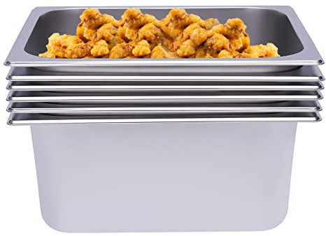 NadineDutol 6 x Gastronormbehälter GN Behälter,Stapelbar Edelstahl Geeignet Behälter 2/3 1/4 1/3 1/2 Verschiedene Tiefen für Chafing Dish,Bain Marie,Saladette (1/3 Größe(2.5 Tiefe))