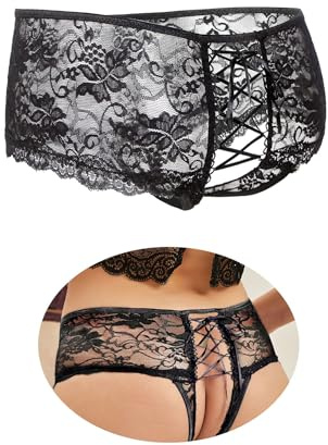 ohyeahlady Women Lace French Knickers Plus Size Cheeky Panties | Stretch Elastic Waist, Hollow Out, Lace, Adjustable Back Cross Tie, Black Pink White Purple, S-4XL,Sexy Underwear,Comfortable