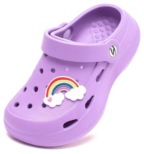 HOBIBEAR Kid's Unsiex Garden Shoes Cute Cartoon Slides Sandals Clogs(Light Purple, 6 UK Child)