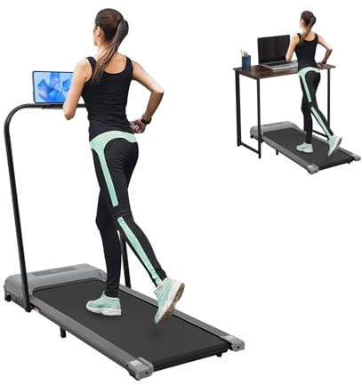 Liten hopfällbar elektrisk löpmatta Löpband, LED-display med armstöd och fjärrkontroll, maximal hastighet 6 km/h, halkfri, vikbar, lämplig för hem, gym, kontor (grå)