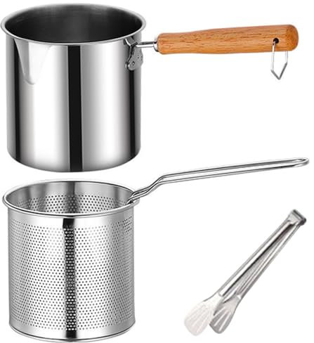 Friteuse Avec Panier Et Pince à Poignée Mini Friteuse En Acier Inoxydable Friteuse à Copeaux Non Revêtue Large Bouche Antidérapante Mini Friteuse Polyvalente